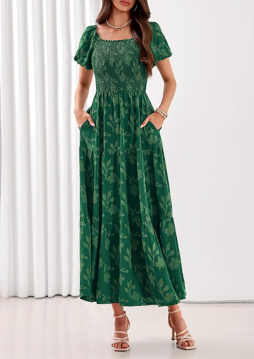 image:imagePRETTYGARDEN Womens Summer Floral Boho Maxi DressDark Green