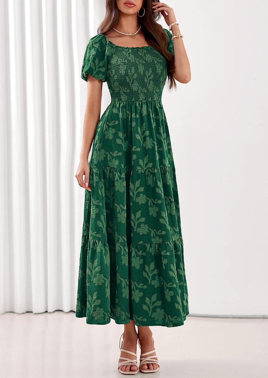 image:imagePRETTYGARDEN Womens Summer Floral Boho Maxi DressDark Green