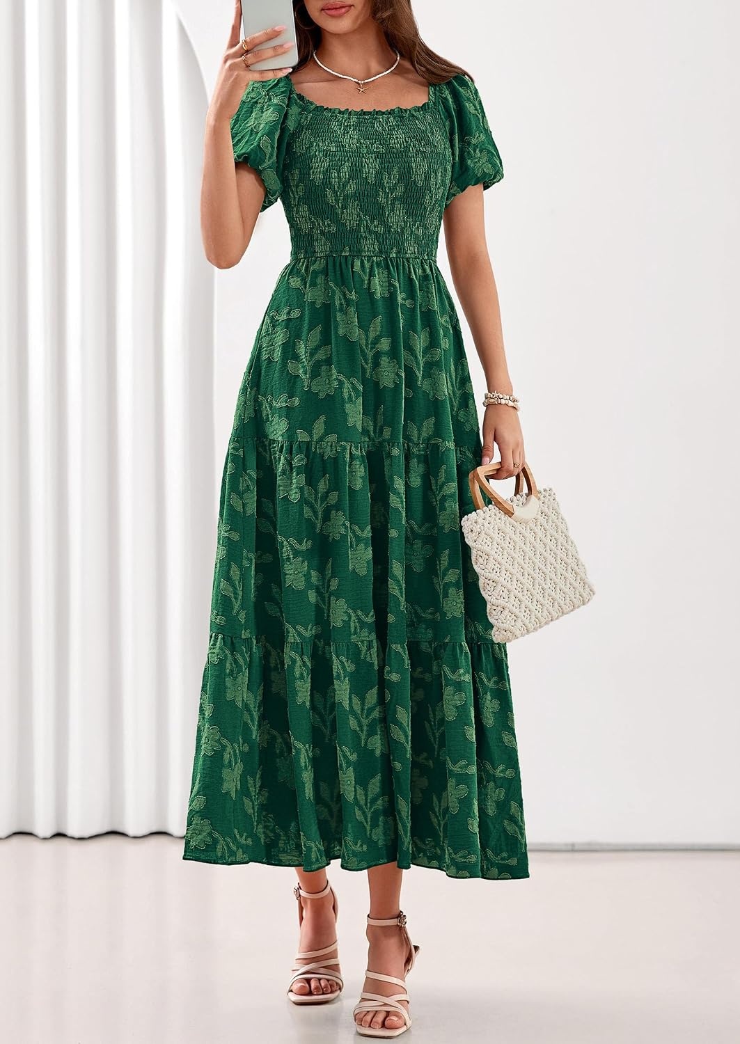 image:imagePRETTYGARDEN Womens Summer Floral Boho Maxi DressDark Green