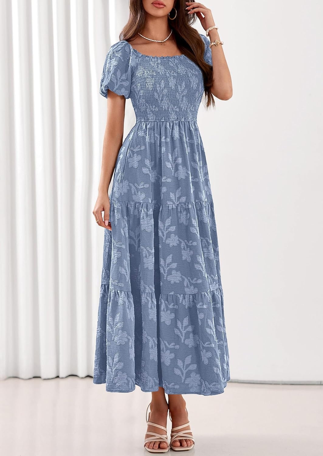 image:imagePRETTYGARDEN Womens Summer Floral Boho Maxi DressDusty Blue