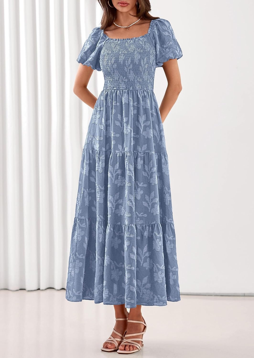 image:imagePRETTYGARDEN Womens Summer Floral Boho Maxi DressDusty Blue
