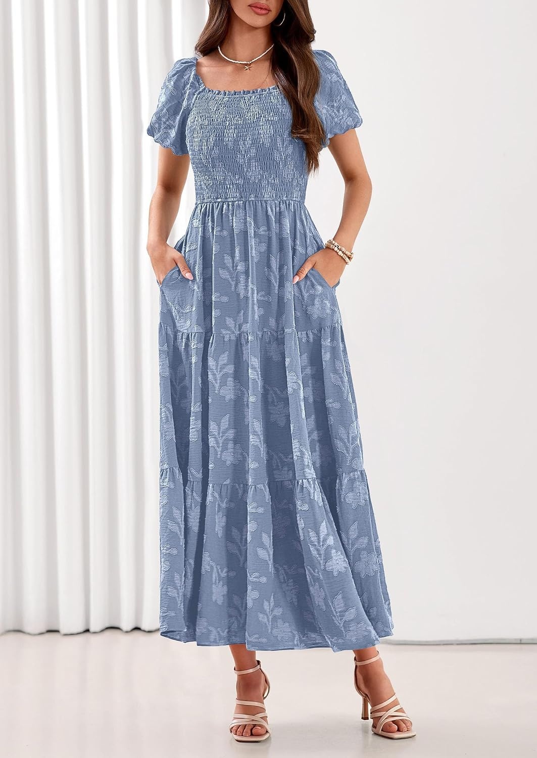 image:imagePRETTYGARDEN Womens Summer Floral Boho Maxi DressDusty Blue
