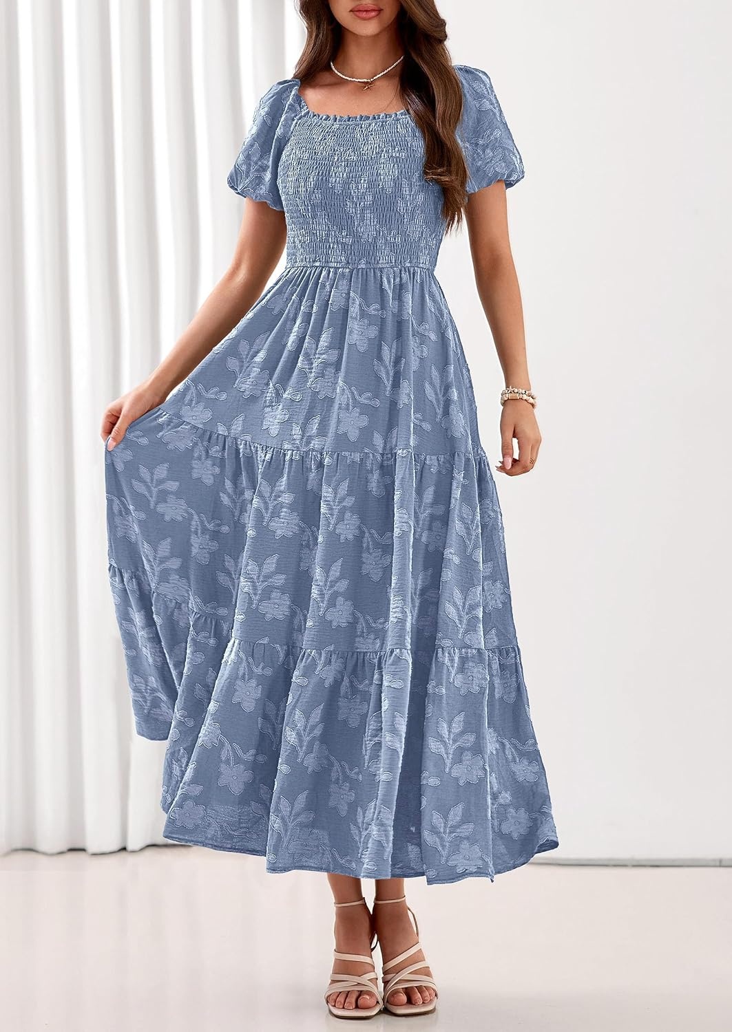 image:imagePRETTYGARDEN Womens Summer Floral Boho Maxi DressDusty Blue
