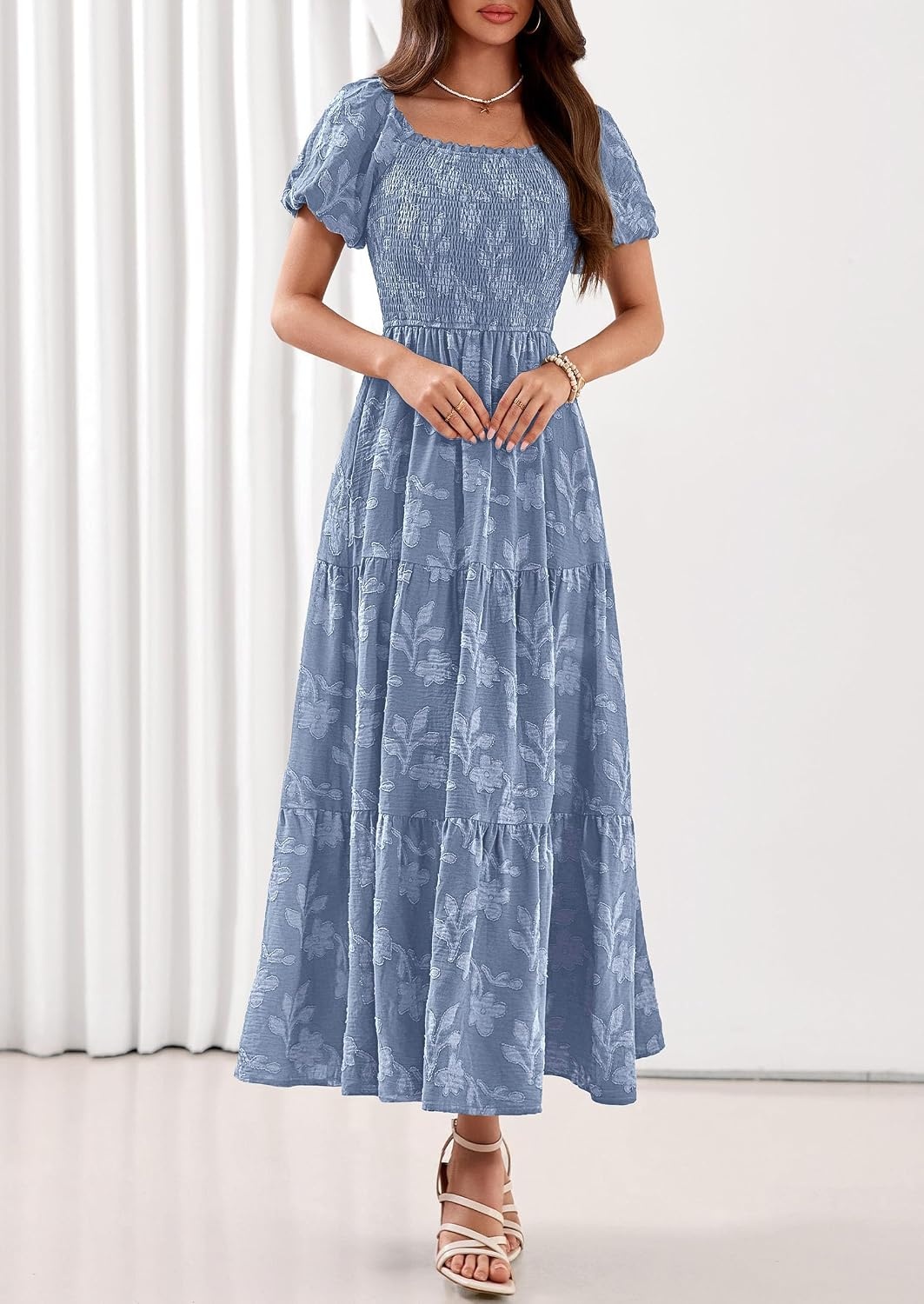 image:imagePRETTYGARDEN Womens Summer Floral Boho Maxi DressDusty Blue
