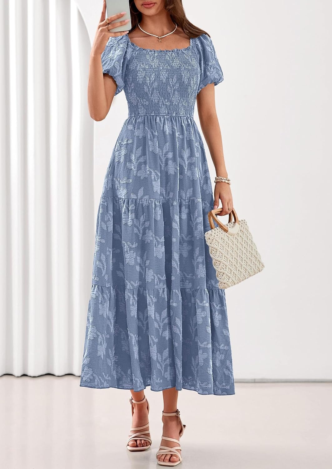 image:imagePRETTYGARDEN Womens Summer Floral Boho Maxi DressDusty Blue