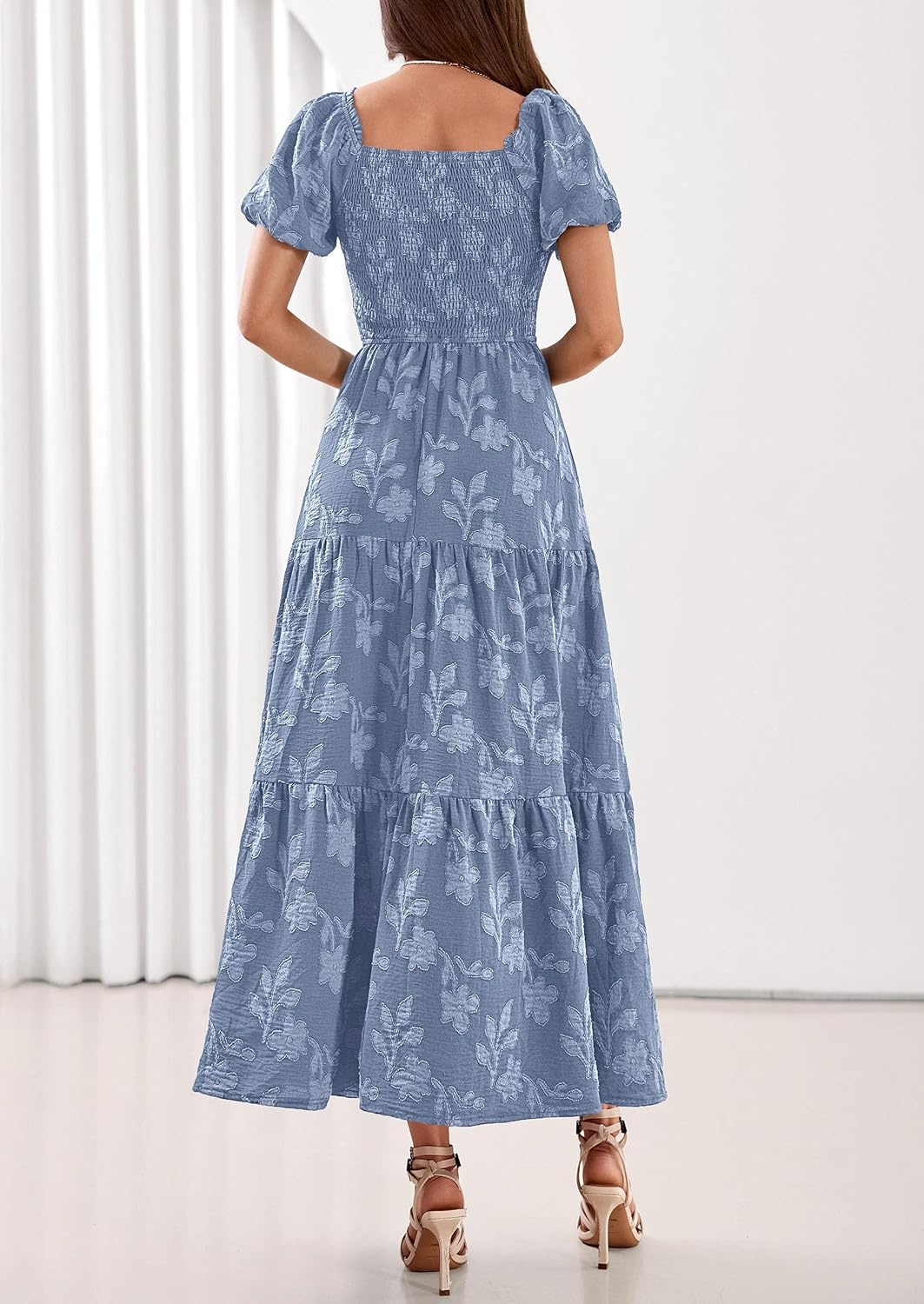 image:imagePRETTYGARDEN Womens Summer Floral Boho Maxi DressDusty Blue