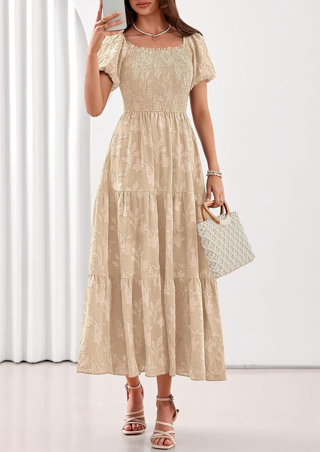 image:imagePRETTYGARDEN Womens Summer Floral Boho Maxi DressKhaki