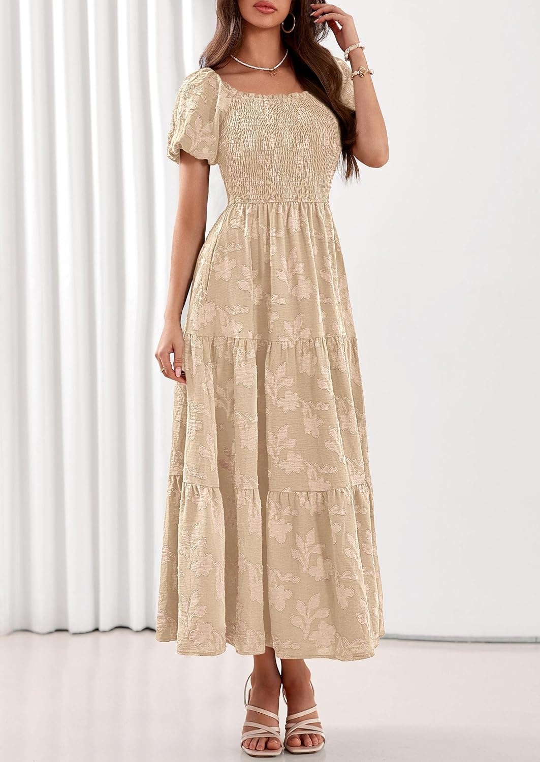 image:imagePRETTYGARDEN Womens Summer Floral Boho Maxi DressKhaki