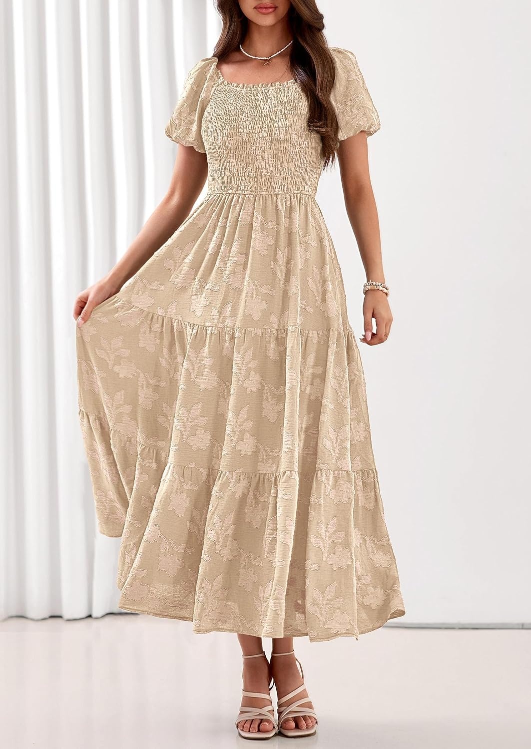 image:imagePRETTYGARDEN Womens Summer Floral Boho Maxi DressKhaki