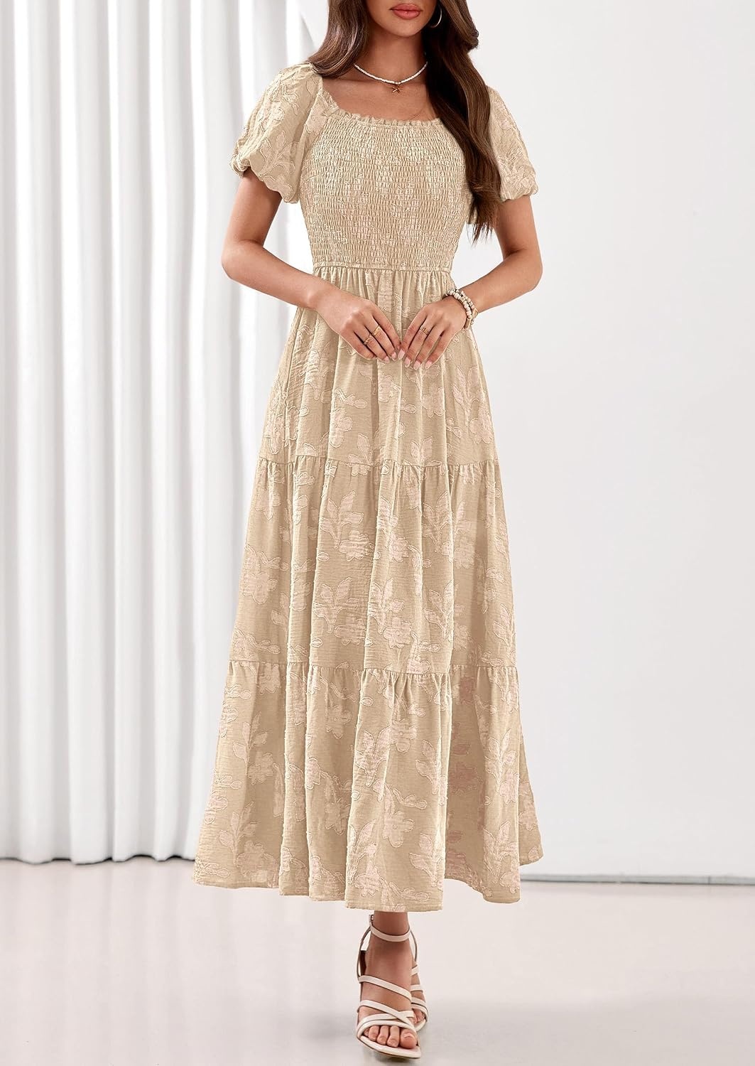 image:imagePRETTYGARDEN Womens Summer Floral Boho Maxi DressKhaki