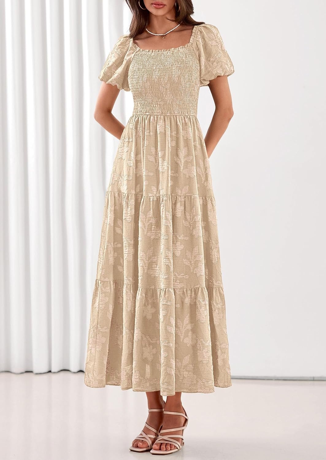 image:imagePRETTYGARDEN Womens Summer Floral Boho Maxi DressKhaki