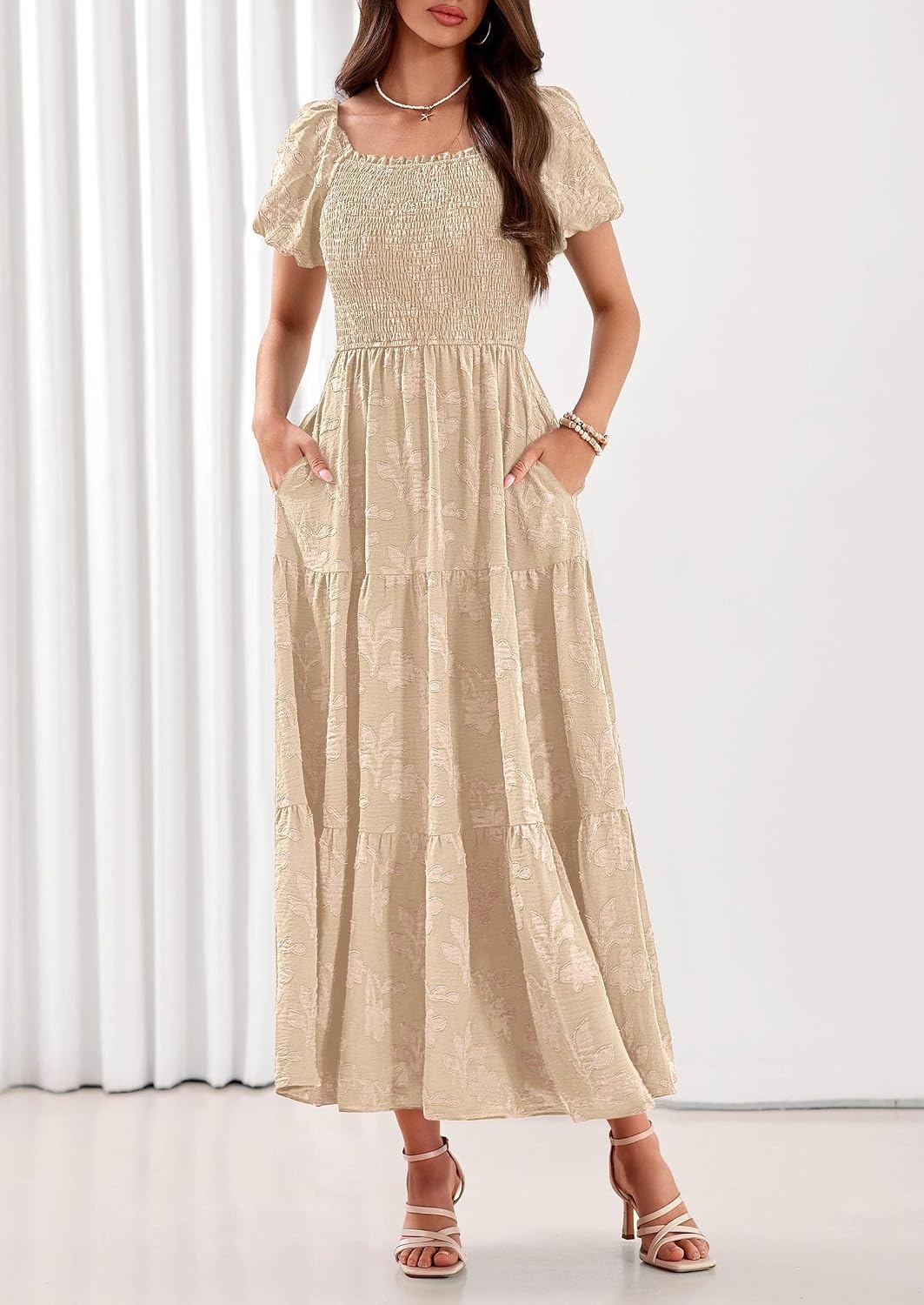 image:imagePRETTYGARDEN Womens Summer Floral Boho Maxi DressKhaki