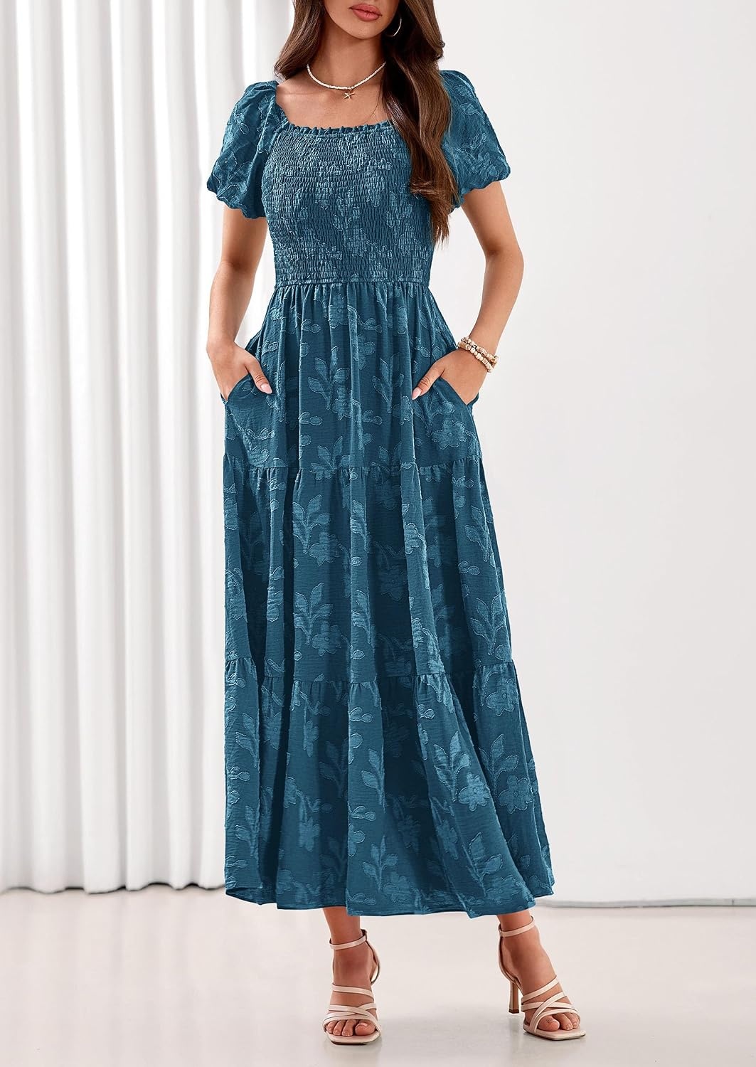 image:imagePRETTYGARDEN Womens Summer Floral Boho Maxi DressLake Blue