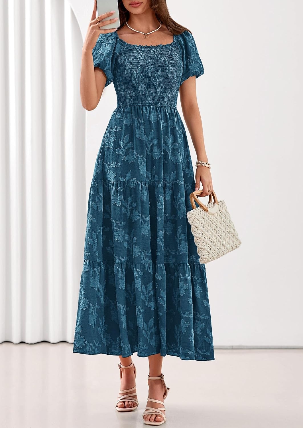 image:imagePRETTYGARDEN Womens Summer Floral Boho Maxi DressLake Blue
