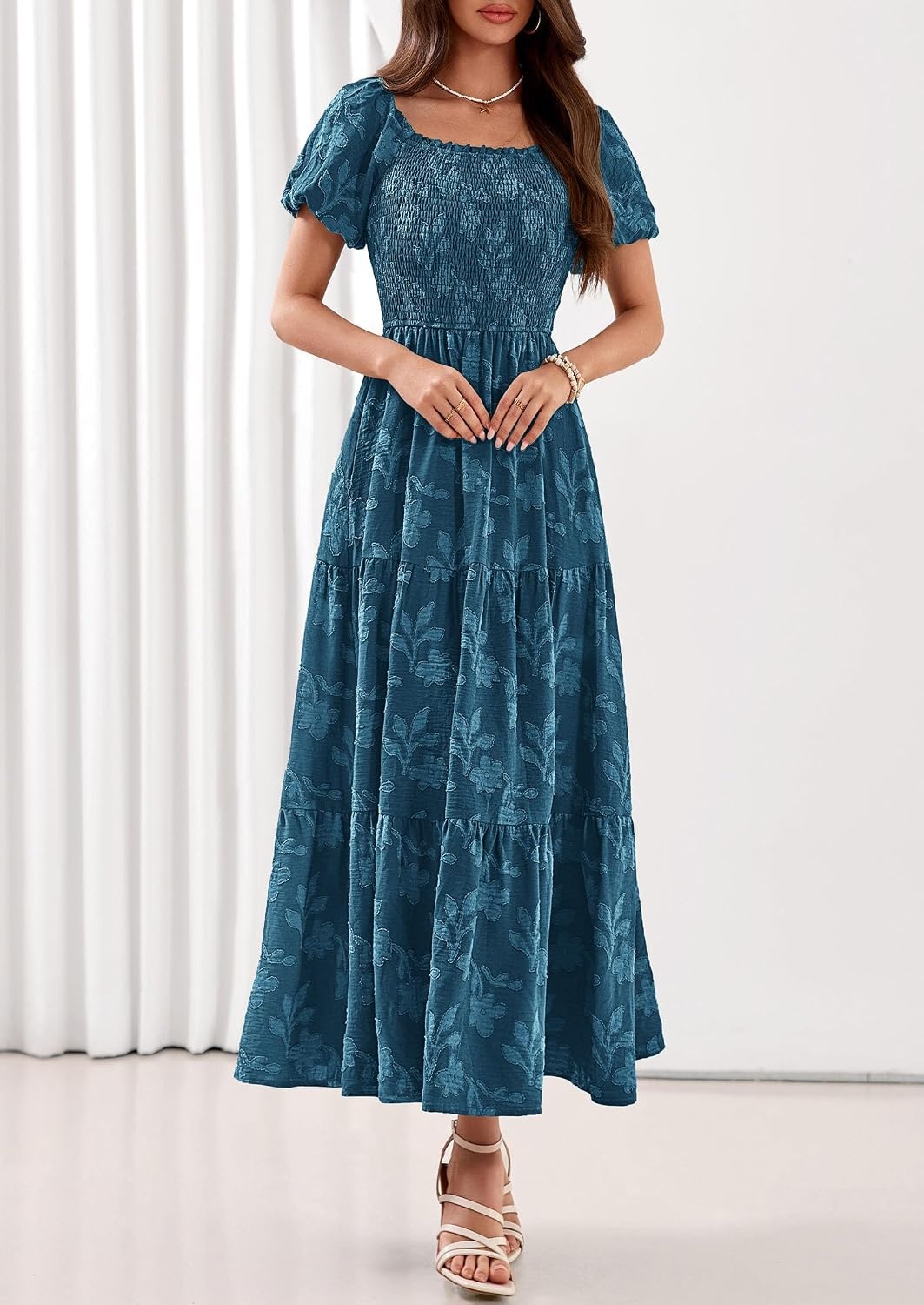 image:imagePRETTYGARDEN Womens Summer Floral Boho Maxi DressLake Blue