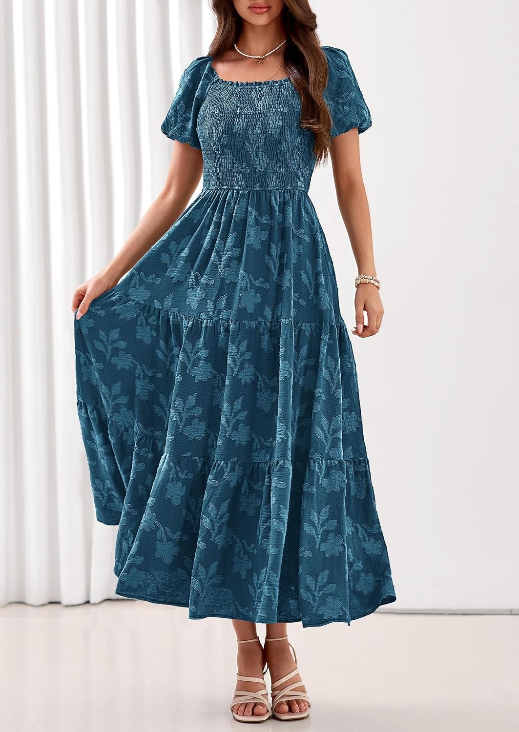 image:imagePRETTYGARDEN Womens Summer Floral Boho Maxi DressLake Blue