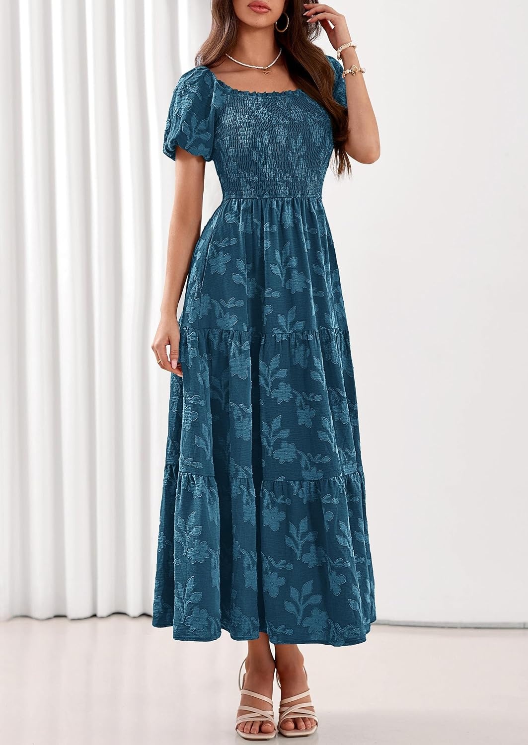 image:imagePRETTYGARDEN Womens Summer Floral Boho Maxi DressLake Blue