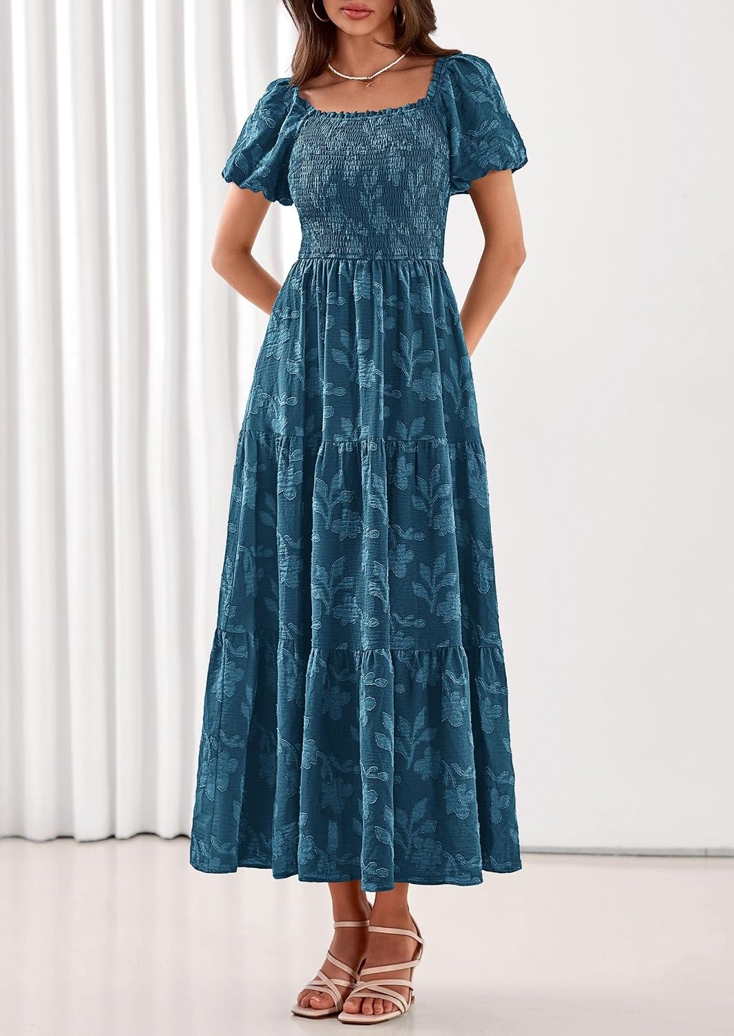 image:imagePRETTYGARDEN Womens Summer Floral Boho Maxi DressLake Blue