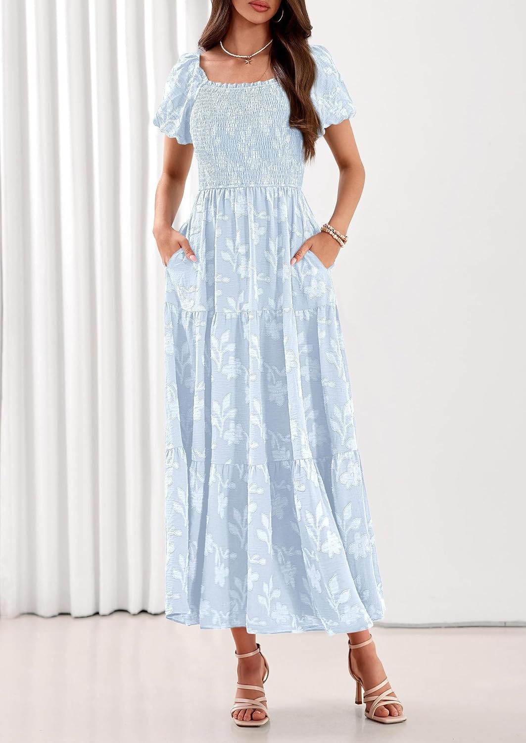 image:imagePRETTYGARDEN Womens Summer Floral Boho Maxi DressLight Blue