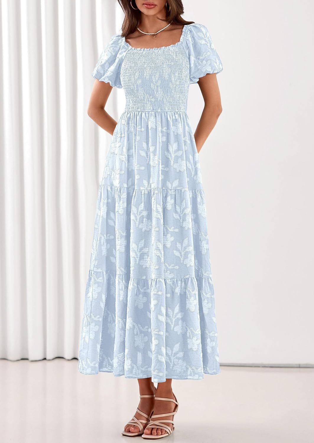 image:imagePRETTYGARDEN Womens Summer Floral Boho Maxi DressLight Blue