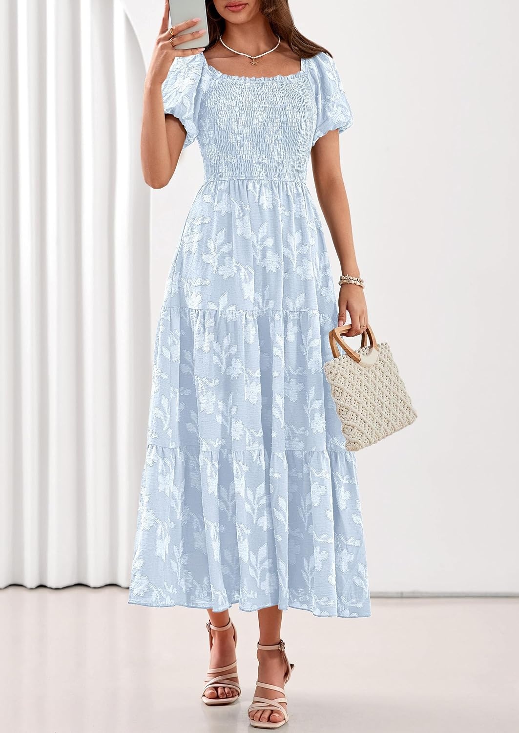 image:imagePRETTYGARDEN Womens Summer Floral Boho Maxi DressLight Blue