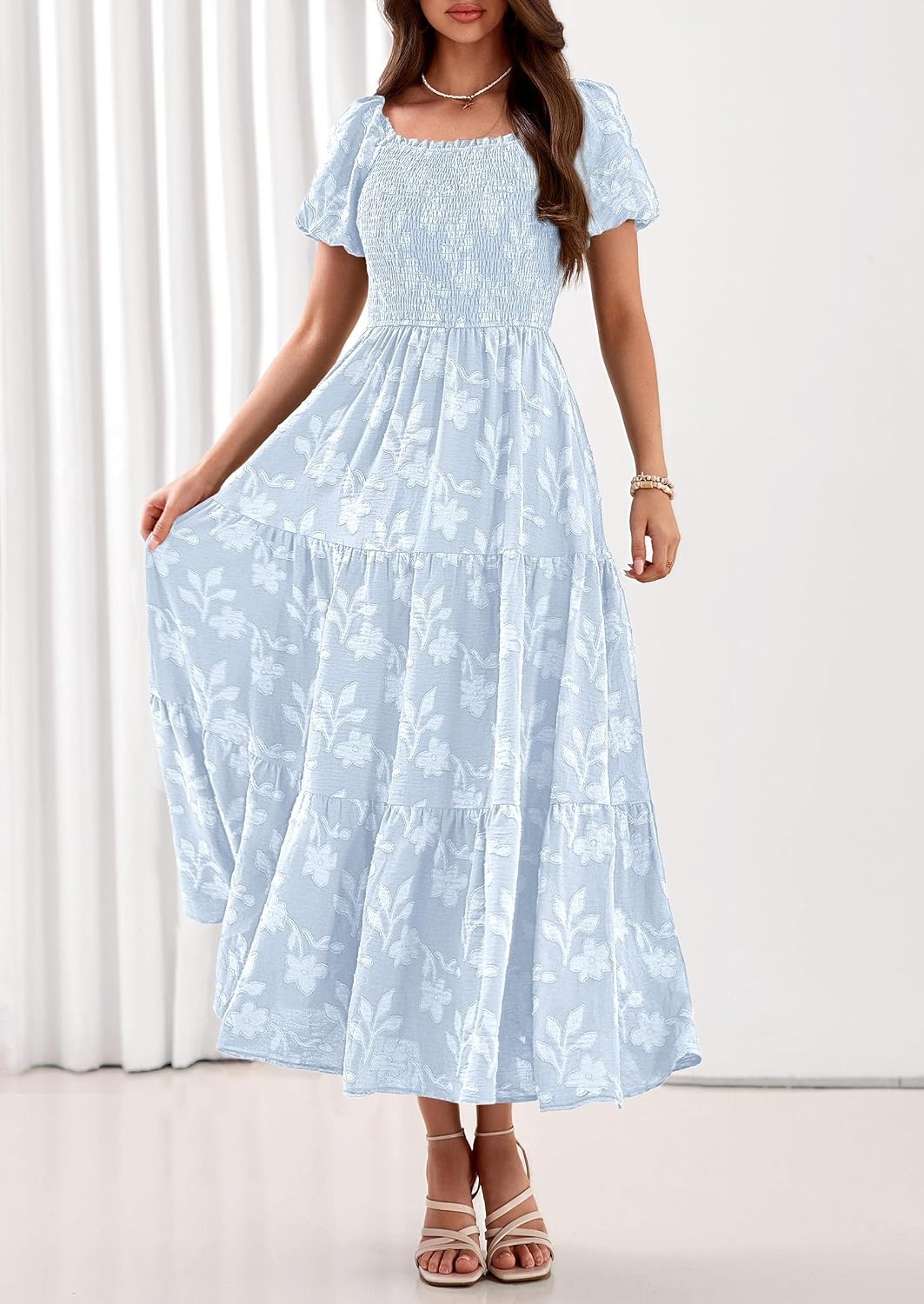 image:imagePRETTYGARDEN Womens Summer Floral Boho Maxi DressLight Blue