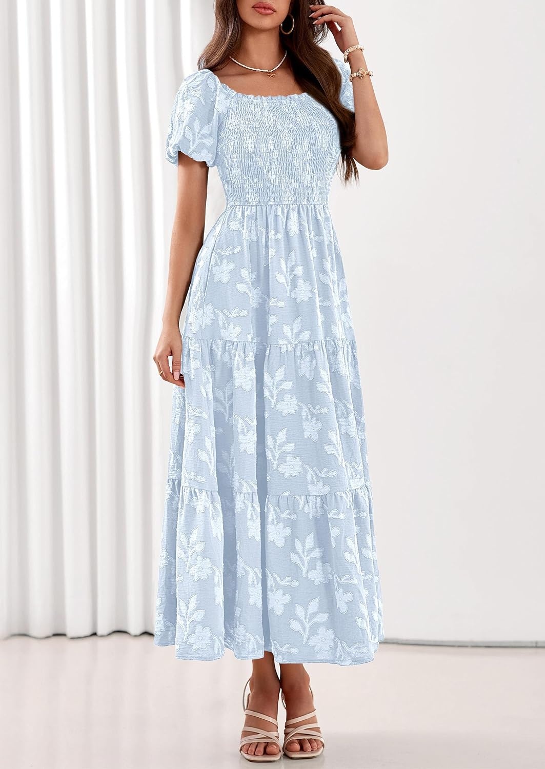 image:imagePRETTYGARDEN Womens Summer Floral Boho Maxi DressLight Blue