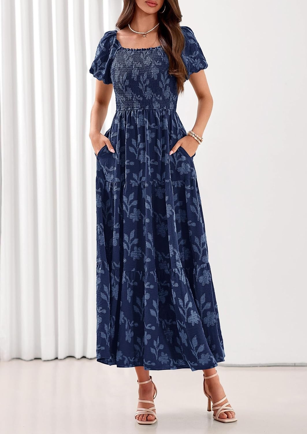 image:imagePRETTYGARDEN Womens Summer Floral Boho Maxi DressNavy Blue