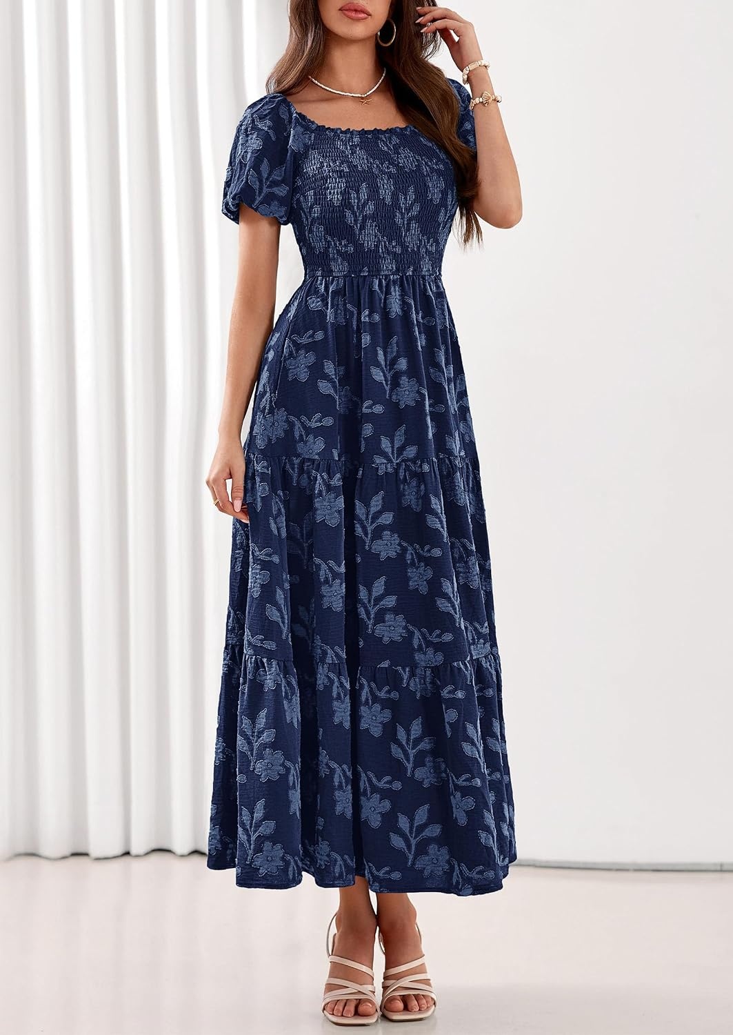 image:imagePRETTYGARDEN Womens Summer Floral Boho Maxi DressNavy Blue