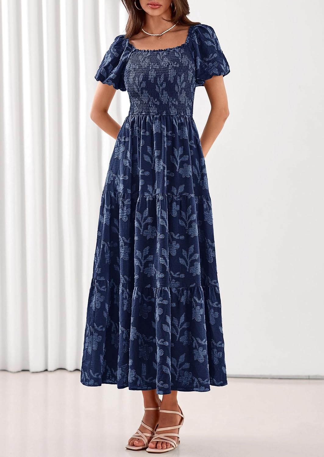 image:imagePRETTYGARDEN Womens Summer Floral Boho Maxi DressNavy Blue