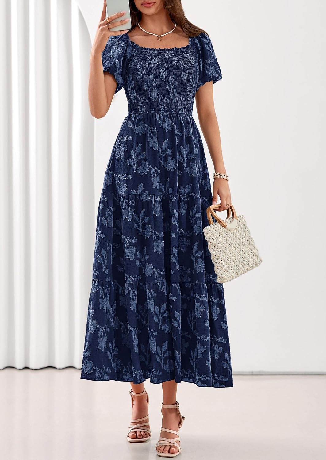image:imagePRETTYGARDEN Womens Summer Floral Boho Maxi DressNavy Blue