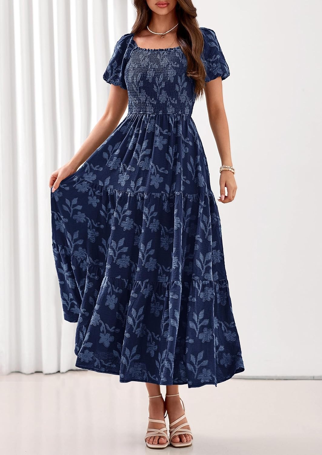 image:imagePRETTYGARDEN Womens Summer Floral Boho Maxi DressNavy Blue