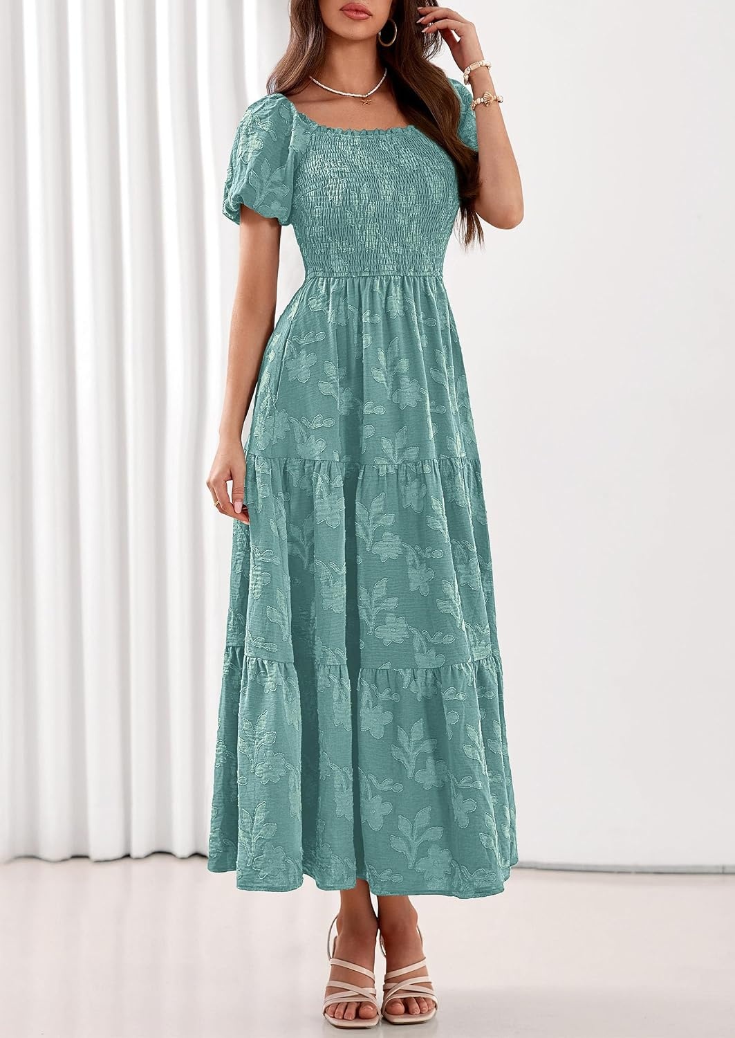image:imagePRETTYGARDEN Womens Summer Floral Boho Maxi DressSage Green