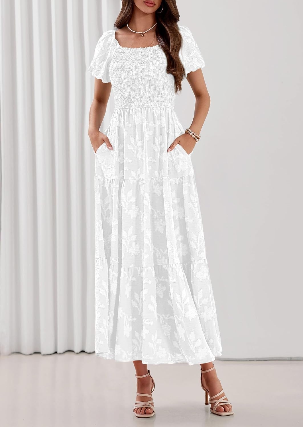 image:imagePRETTYGARDEN Womens Summer Floral Boho Maxi DressWhite