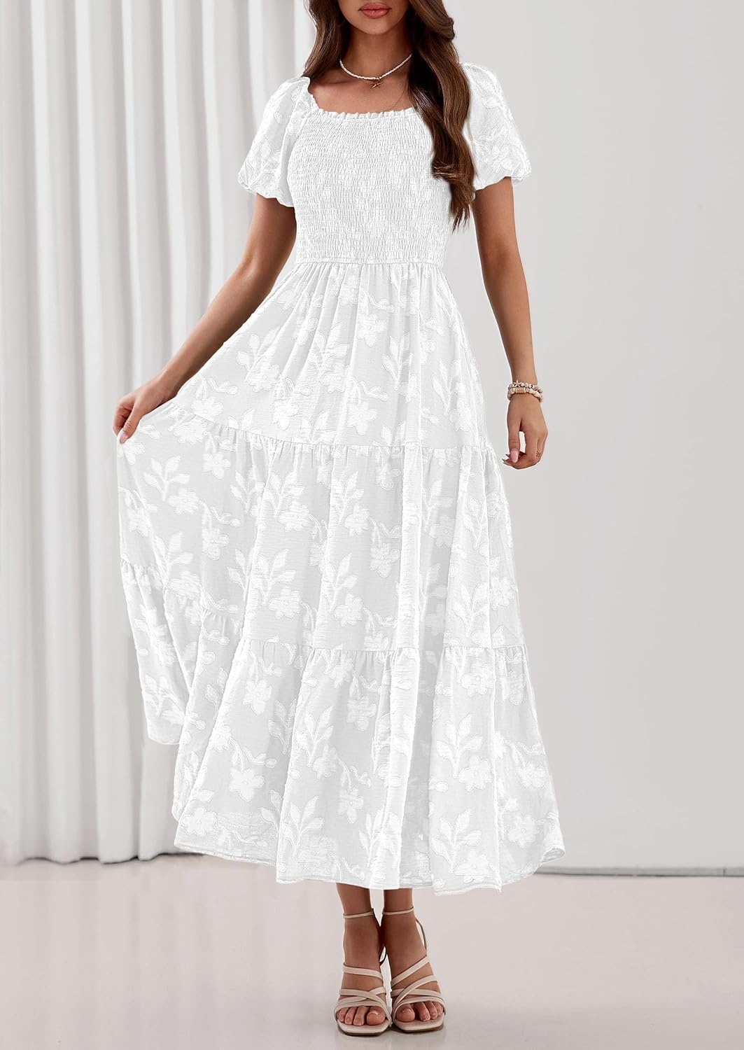 image:imagePRETTYGARDEN Womens Summer Floral Boho Maxi DressWhite