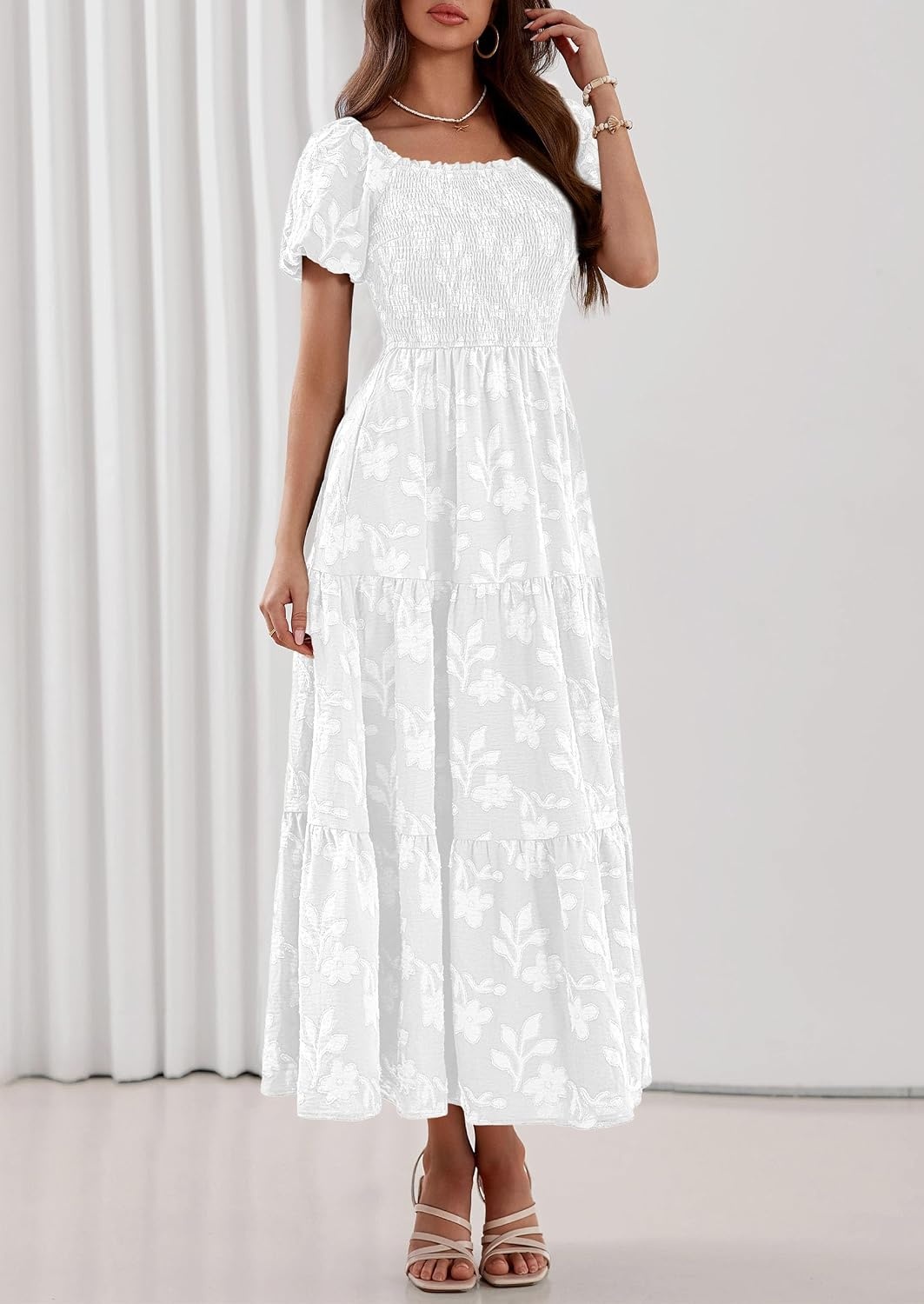 image:imagePRETTYGARDEN Womens Summer Floral Boho Maxi DressWhite