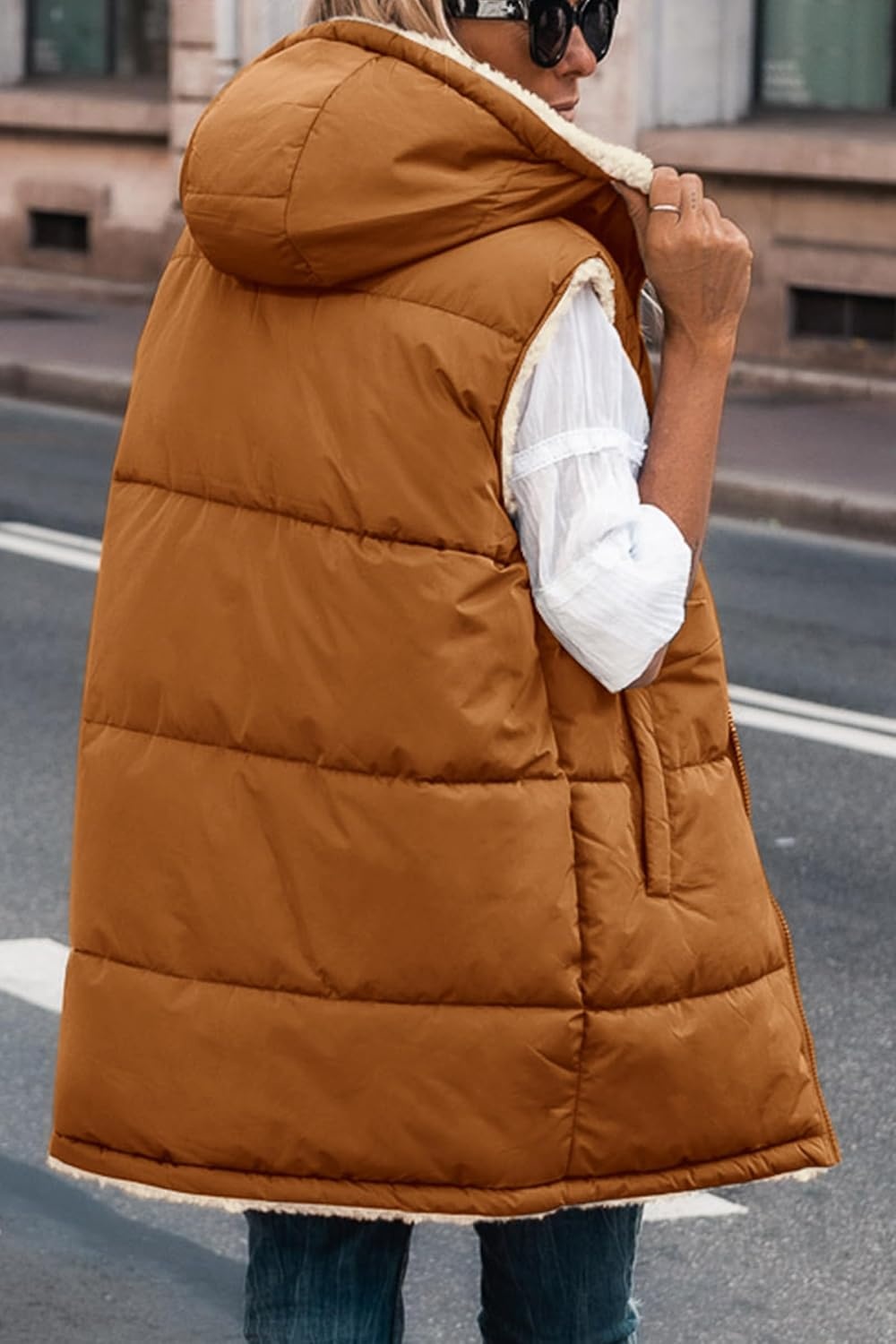 image:imagePRETTYGARDEN Womens Winter Reversible Fleece Long VestsBrown
