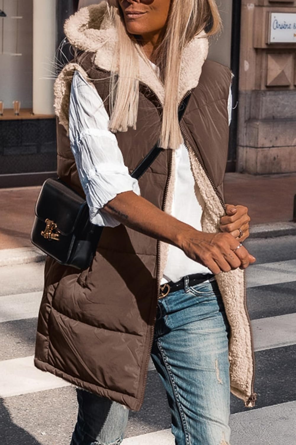 image:imagePRETTYGARDEN Womens Winter Reversible Fleece Long VestsCoffee