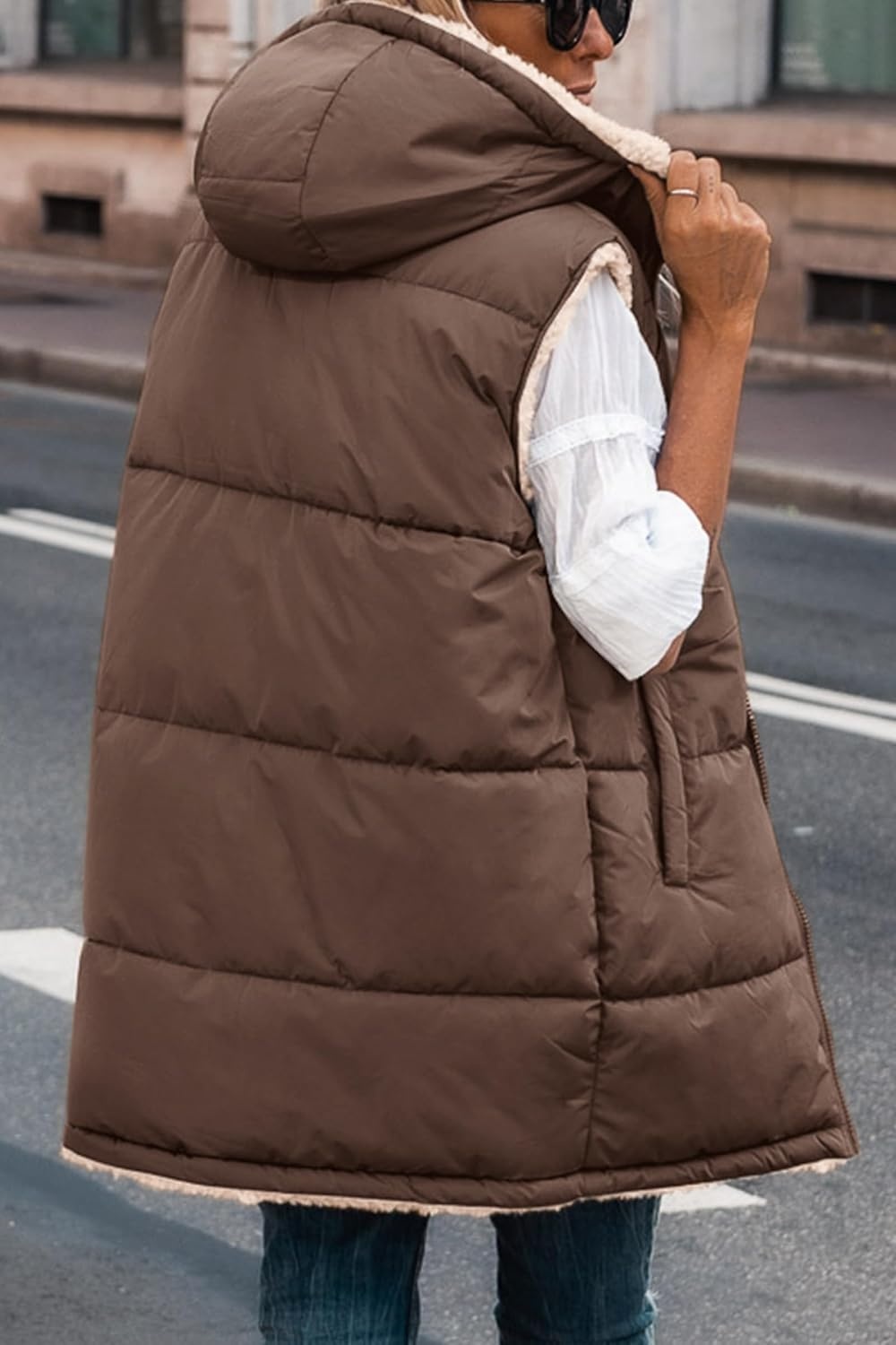 image:imagePRETTYGARDEN Womens Winter Reversible Fleece Long VestsCoffee