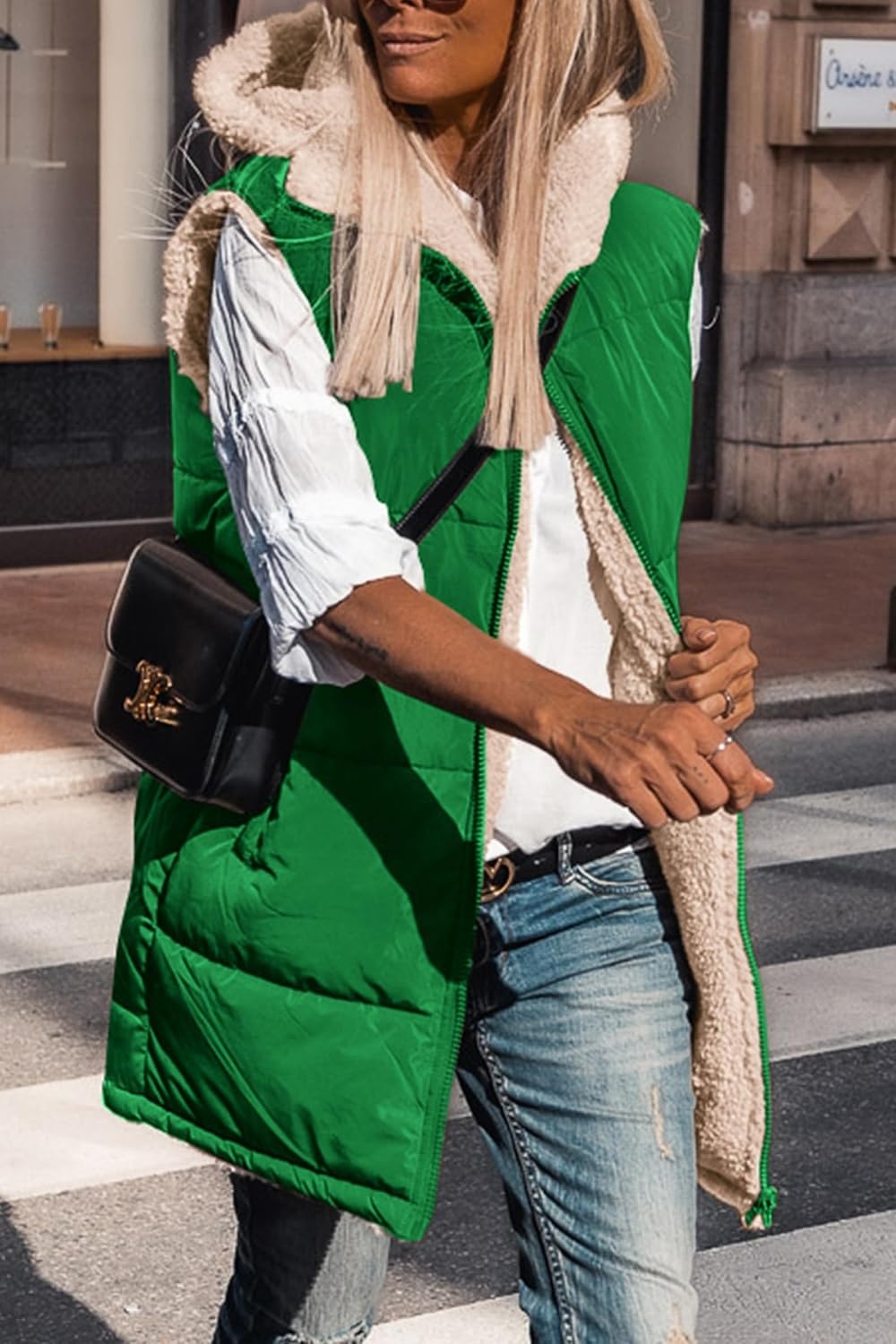 image:imagePRETTYGARDEN Womens Winter Reversible Fleece Long VestsGreen