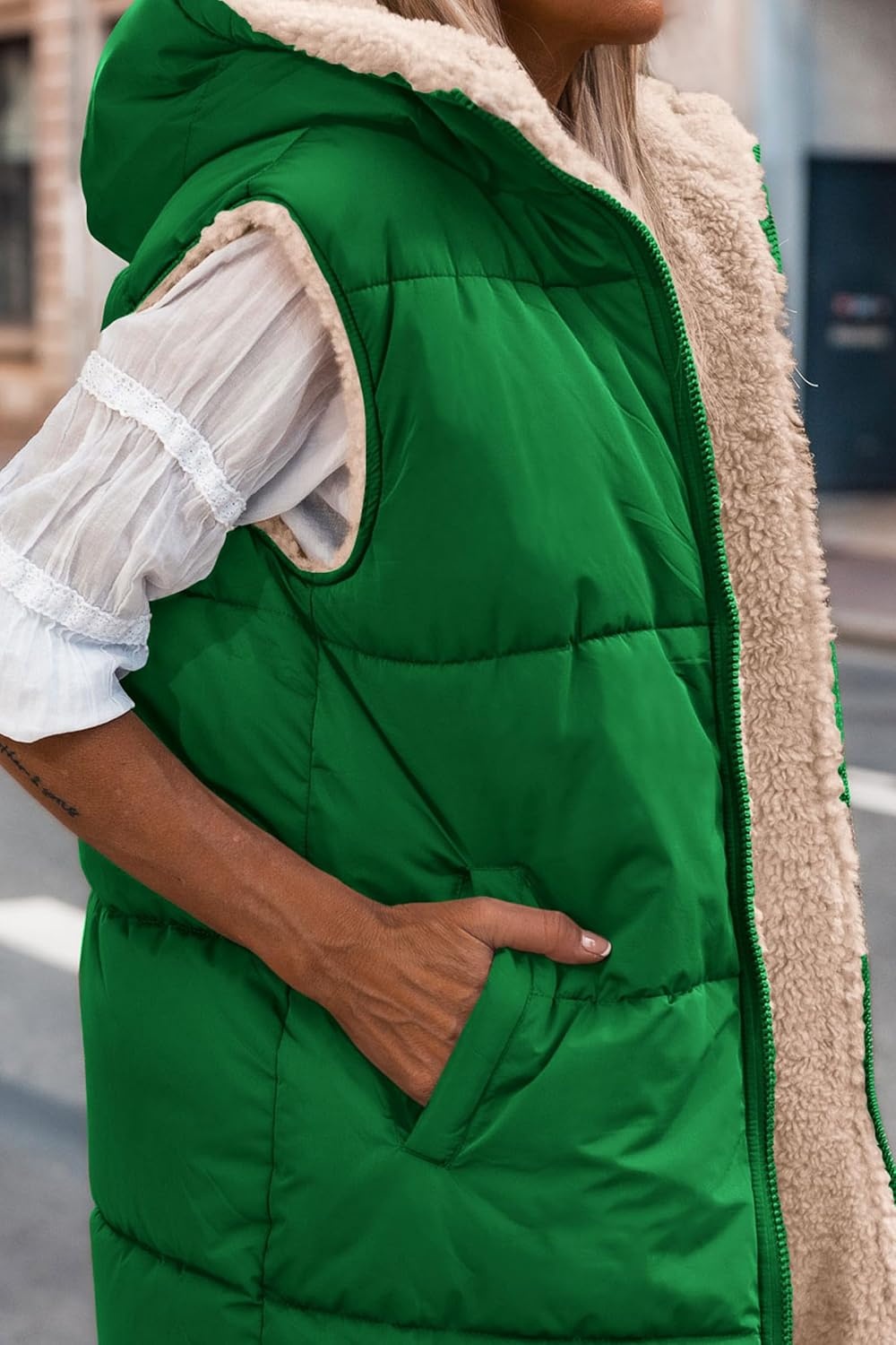 image:imagePRETTYGARDEN Womens Winter Reversible Fleece Long VestsGreen