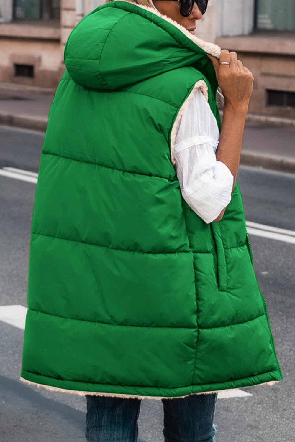 image:imagePRETTYGARDEN Womens Winter Reversible Fleece Long VestsGreen