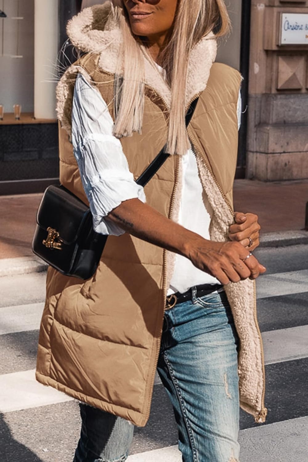 image:imagePRETTYGARDEN Womens Winter Reversible Fleece Long VestsLight Camel