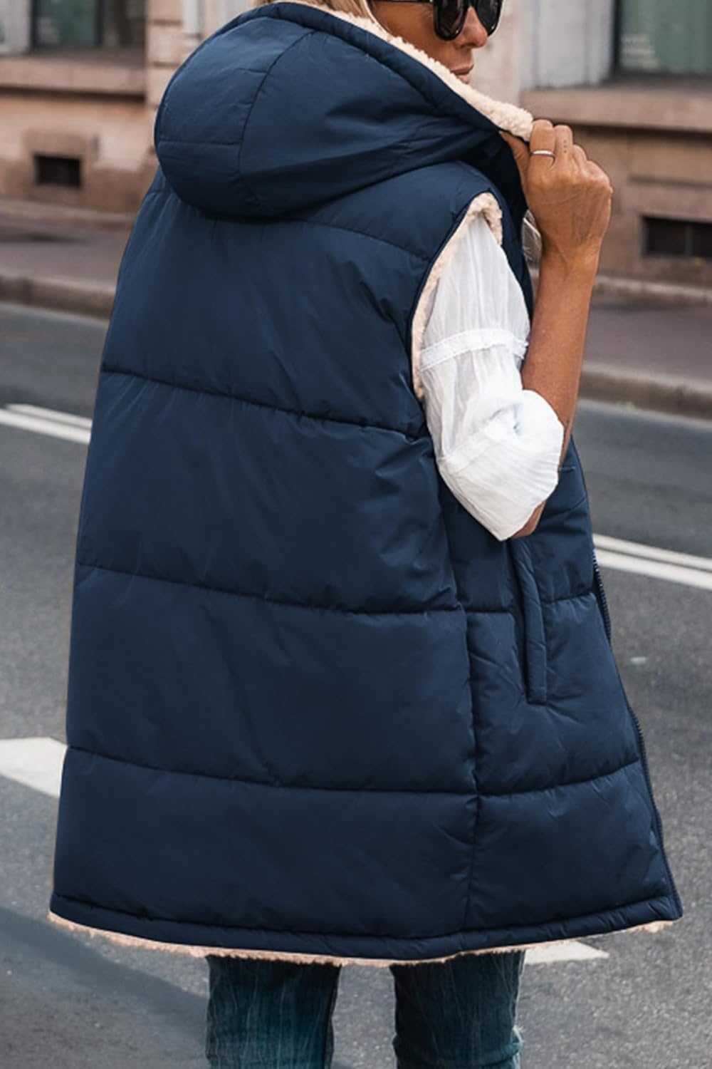 image:imagePRETTYGARDEN Womens Winter Reversible Fleece Long VestsNavy