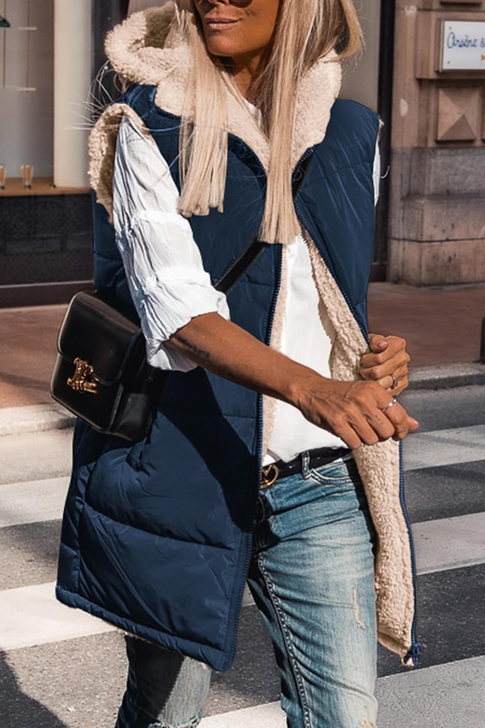 image:imagePRETTYGARDEN Womens Winter Reversible Fleece Long VestsNavy