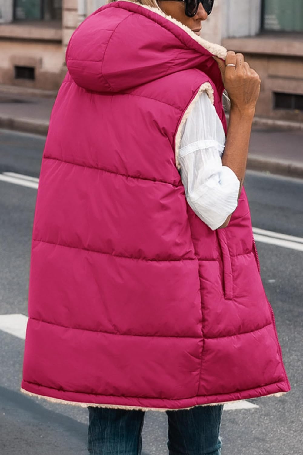 image:imagePRETTYGARDEN Womens Winter Reversible Fleece Long VestsRose Red