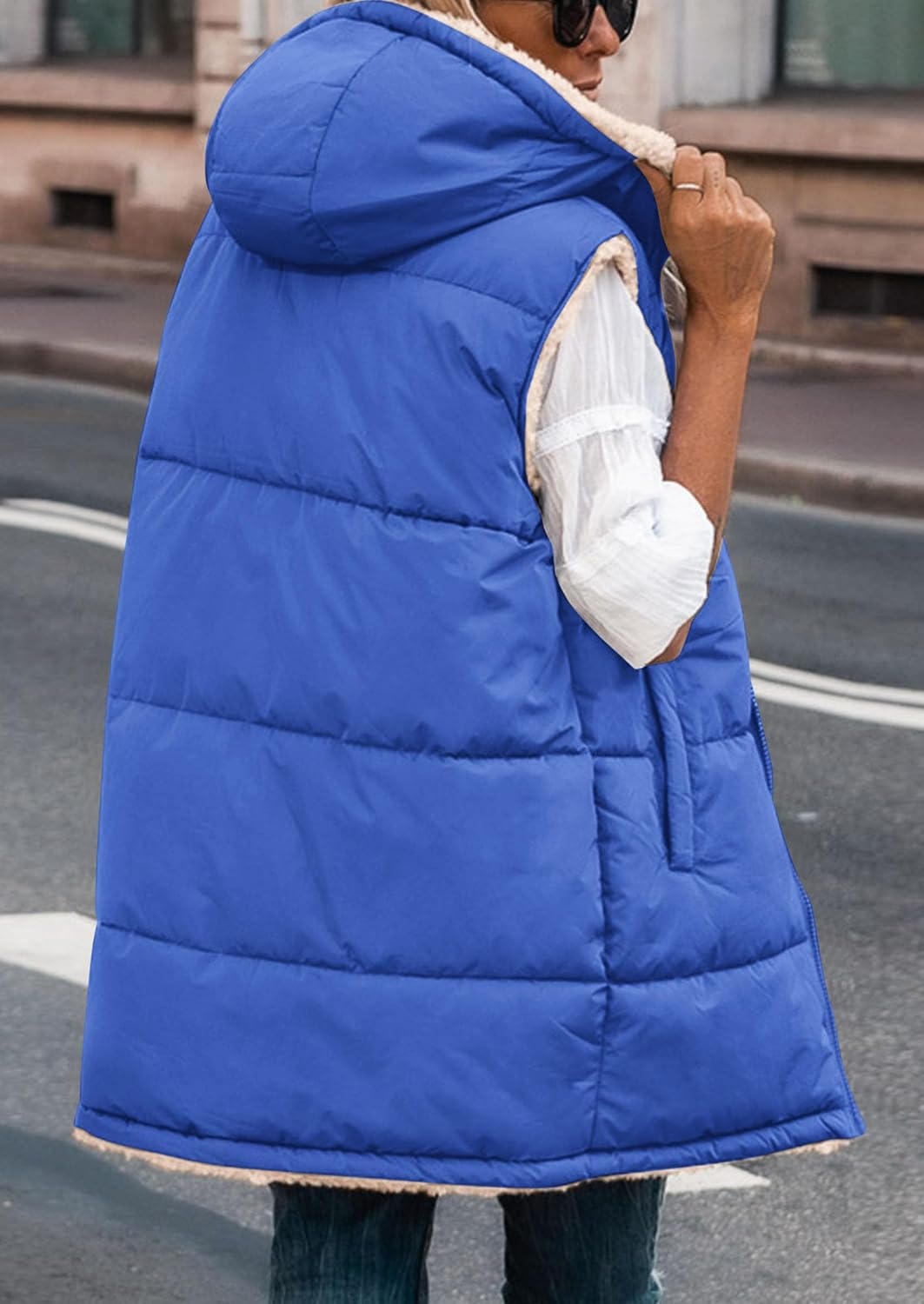 image:imagePRETTYGARDEN Womens Winter Reversible Fleece Long VestsRoyal Blue