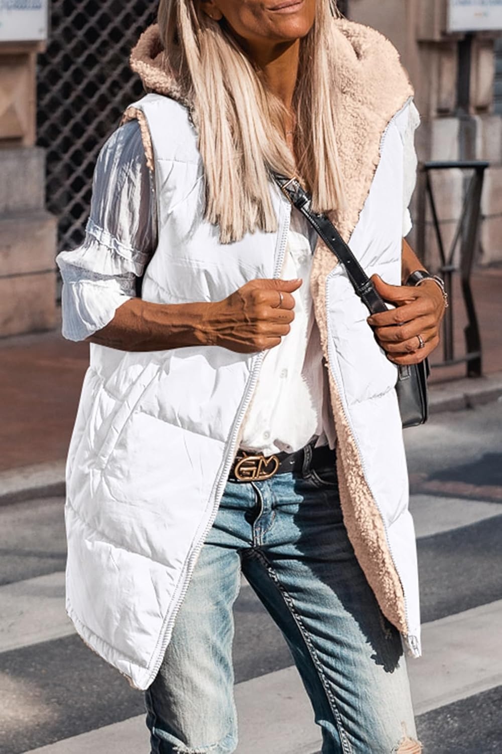 image:imagePRETTYGARDEN Womens Winter Reversible Fleece Long VestsWhite