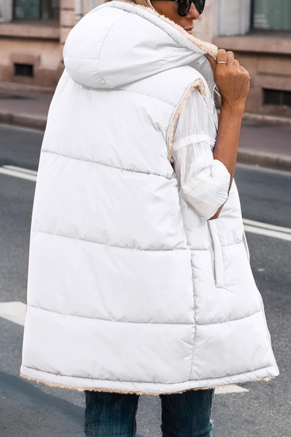 image:imagePRETTYGARDEN Womens Winter Reversible Fleece Long VestsWhite