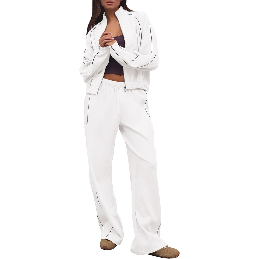 image:imagePRETTYGARDEN Womens 2 Piece Sweat Set Casual Fall OutfitsWhite